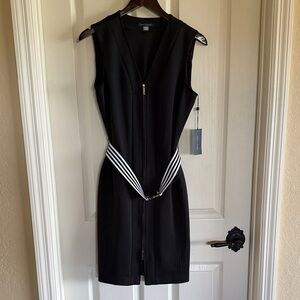 Tommy Hilfiger Black Bodycon Dress with Striped Belt and Two Way Zippers